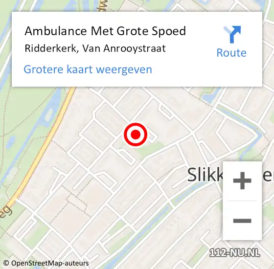 Locatie op kaart van de 112 melding: Ambulance Met Grote Spoed Naar Ridderkerk, Van Anrooystraat op 1 juli 2024 21:04