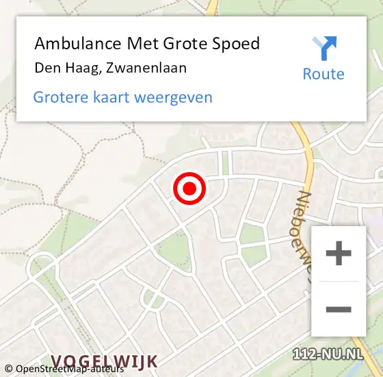 Locatie op kaart van de 112 melding: Ambulance Met Grote Spoed Naar Den Haag, Zwanenlaan op 1 juli 2024 21:13