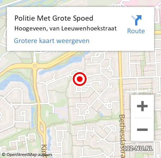 Locatie op kaart van de 112 melding: Politie Met Grote Spoed Naar Hoogeveen, van Leeuwenhoekstraat op 1 juli 2024 21:17