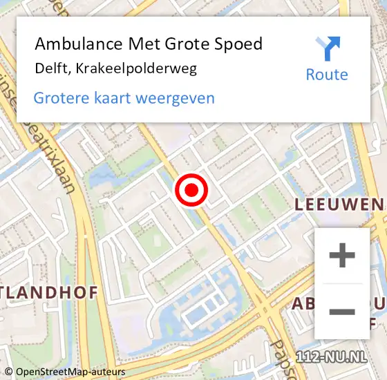 Locatie op kaart van de 112 melding: Ambulance Met Grote Spoed Naar Delft, Krakeelpolderweg op 1 juli 2024 21:21