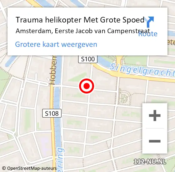Locatie op kaart van de 112 melding: Trauma helikopter Met Grote Spoed Naar Amsterdam, Eerste Jacob van Campenstraat op 1 juli 2024 21:27