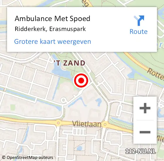 Locatie op kaart van de 112 melding: Ambulance Met Spoed Naar Ridderkerk, Erasmuspark op 1 juli 2024 22:13