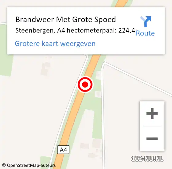 Locatie op kaart van de 112 melding: Brandweer Met Grote Spoed Naar Steenbergen, A4 hectometerpaal: 224,4 op 1 juli 2024 22:29