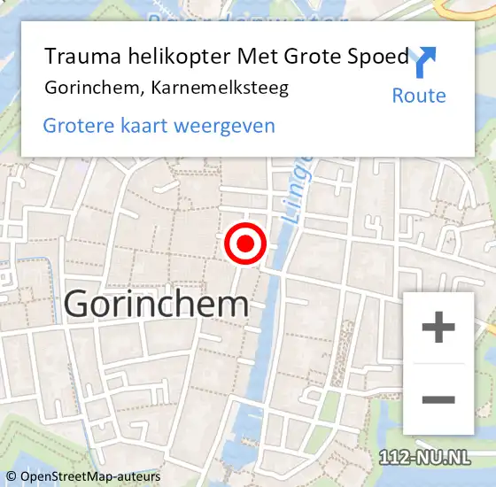 Locatie op kaart van de 112 melding: Trauma helikopter Met Grote Spoed Naar Gorinchem, Karnemelksteeg op 1 juli 2024 22:52