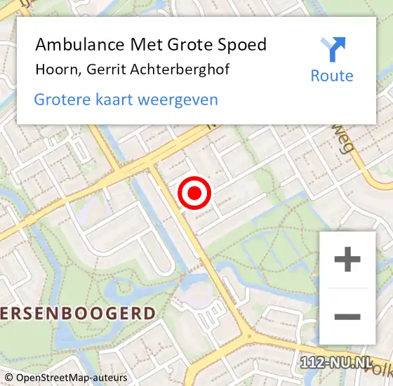 Locatie op kaart van de 112 melding: Ambulance Met Grote Spoed Naar Hoorn, Gerrit Achterberghof op 1 juli 2024 23:18