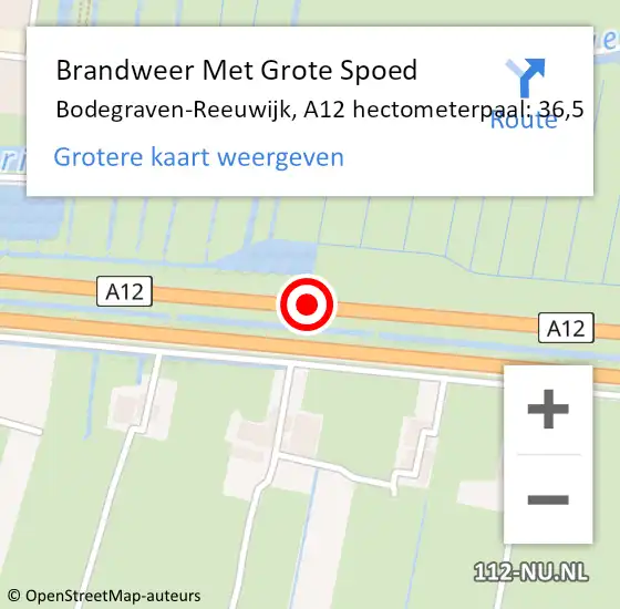 Locatie op kaart van de 112 melding: Brandweer Met Grote Spoed Naar Bodegraven-Reeuwijk, A12 hectometerpaal: 36,5 op 1 juli 2024 23:19