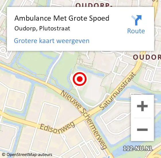 Locatie op kaart van de 112 melding: Ambulance Met Grote Spoed Naar Oudorp, Plutostraat op 11 oktober 2014 14:29