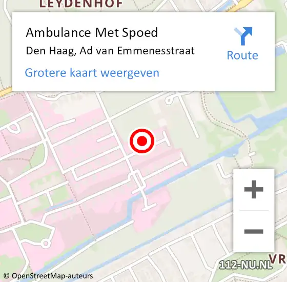 Locatie op kaart van de 112 melding: Ambulance Met Spoed Naar Den Haag, Ad van Emmenesstraat op 1 juli 2024 23:48