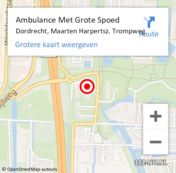 Locatie op kaart van de 112 melding: Ambulance Met Grote Spoed Naar Dordrecht, Maarten Harpertsz. Trompweg op 1 juli 2024 23:48