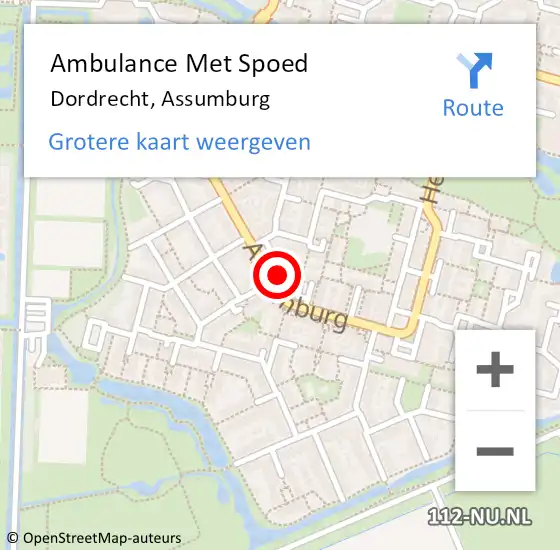 Locatie op kaart van de 112 melding: Ambulance Met Spoed Naar Dordrecht, Assumburg op 1 juli 2024 23:57