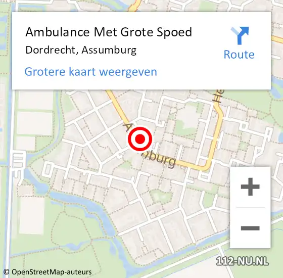 Locatie op kaart van de 112 melding: Ambulance Met Grote Spoed Naar Dordrecht, Assumburg op 2 juli 2024 00:02