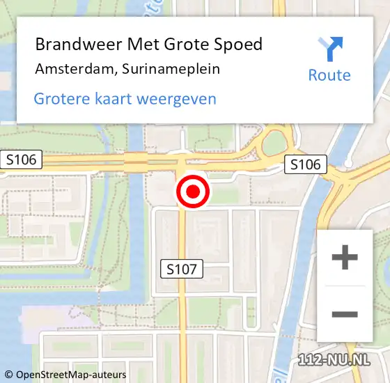 Locatie op kaart van de 112 melding: Brandweer Met Grote Spoed Naar Amsterdam, Surinameplein op 2 juli 2024 00:17