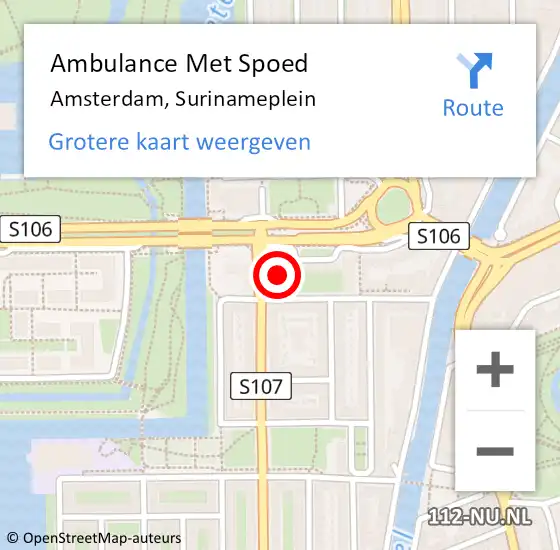 Locatie op kaart van de 112 melding: Ambulance Met Spoed Naar Amsterdam, Surinameplein op 2 juli 2024 00:29