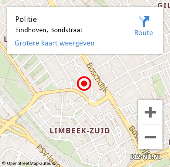 Locatie op kaart van de 112 melding: Politie Eindhoven, Bondstraat op 2 juli 2024 00:36