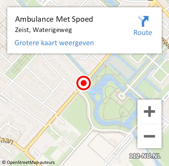 Locatie op kaart van de 112 melding: Ambulance Met Spoed Naar Zeist, Waterigeweg op 11 oktober 2014 14:32