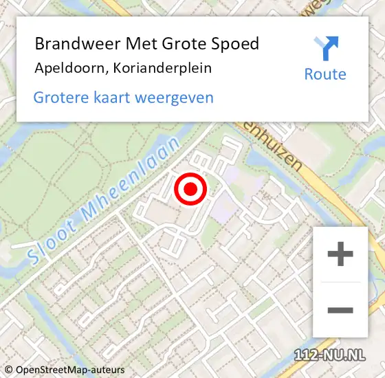 Locatie op kaart van de 112 melding: Brandweer Met Grote Spoed Naar Apeldoorn, Korianderplein op 2 juli 2024 01:10