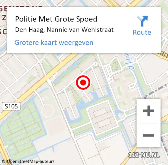 Locatie op kaart van de 112 melding: Politie Met Grote Spoed Naar Den Haag, Nannie van Wehlstraat op 2 juli 2024 01:21