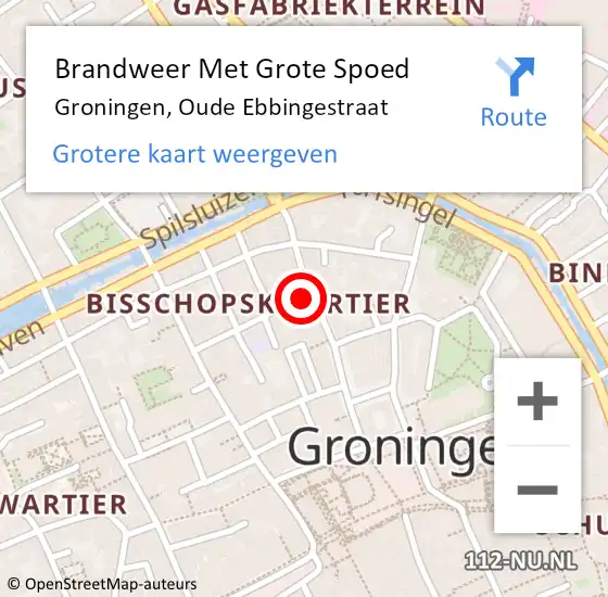 Locatie op kaart van de 112 melding: Brandweer Met Grote Spoed Naar Groningen, Oude Ebbingestraat op 2 juli 2024 01:31