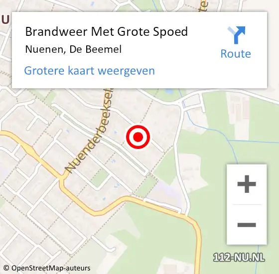 Locatie op kaart van de 112 melding: Brandweer Met Grote Spoed Naar Nuenen, De Beemel op 2 juli 2024 02:08