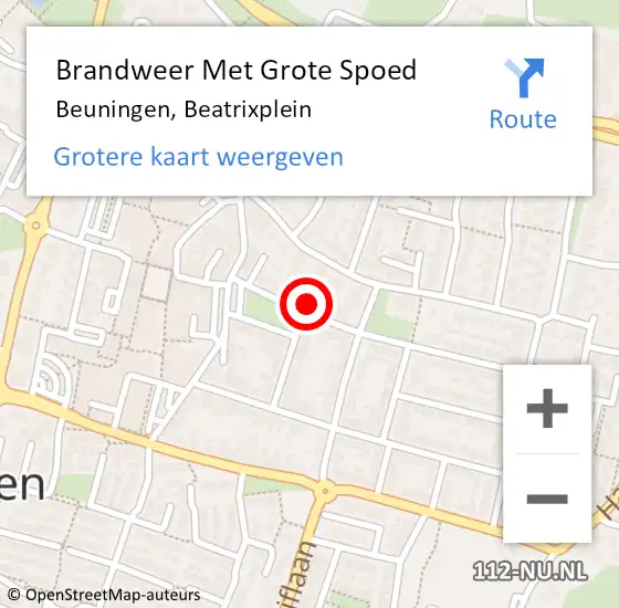 Locatie op kaart van de 112 melding: Brandweer Met Grote Spoed Naar Beuningen, Beatrixplein op 2 juli 2024 02:32