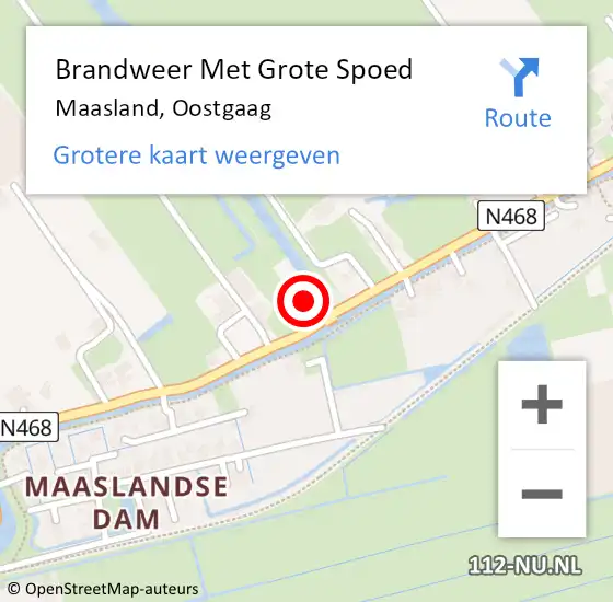 Locatie op kaart van de 112 melding: Brandweer Met Grote Spoed Naar Maasland, Oostgaag op 2 juli 2024 03:25