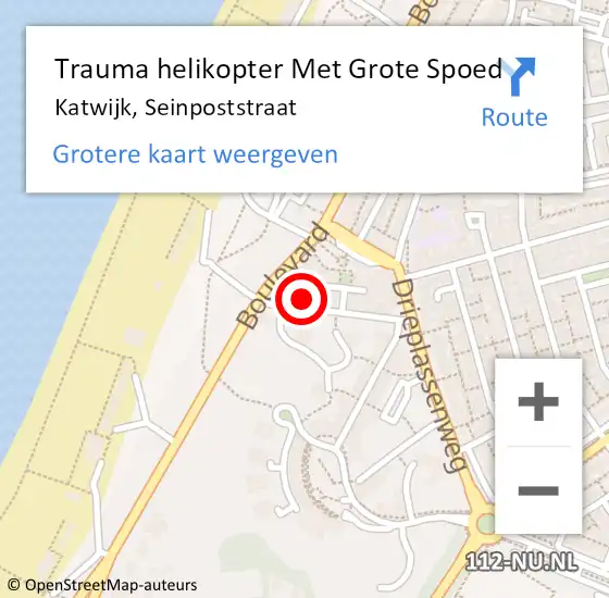 Locatie op kaart van de 112 melding: Trauma helikopter Met Grote Spoed Naar Katwijk, Seinpoststraat op 2 juli 2024 03:47