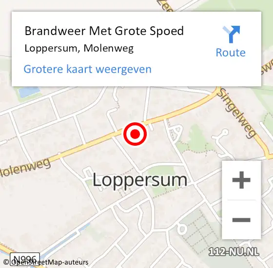 Locatie op kaart van de 112 melding: Brandweer Met Grote Spoed Naar Loppersum, Molenweg op 2 juli 2024 04:15