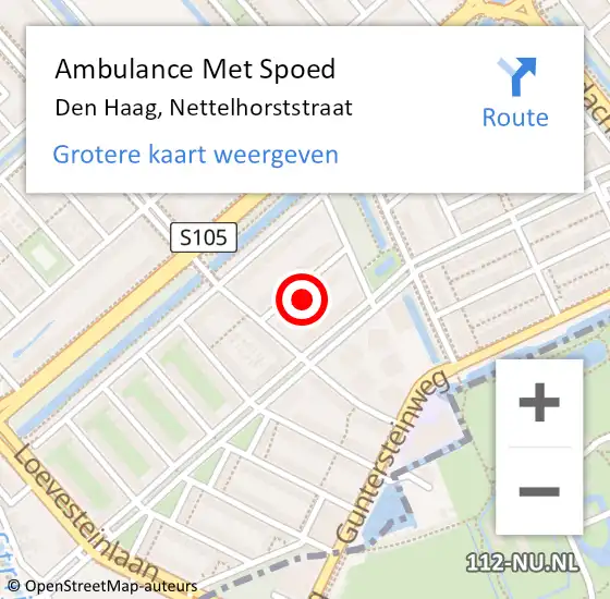 Locatie op kaart van de 112 melding: Ambulance Met Spoed Naar Den Haag, Nettelhorststraat op 2 juli 2024 07:03