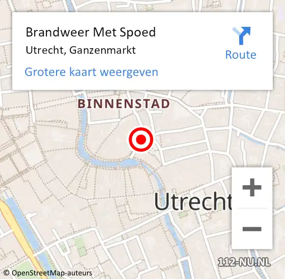 Locatie op kaart van de 112 melding: Brandweer Met Spoed Naar Utrecht, Ganzenmarkt op 2 juli 2024 07:09