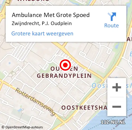 Locatie op kaart van de 112 melding: Ambulance Met Grote Spoed Naar Zwijndrecht, P.J. Oudplein op 2 juli 2024 07:16