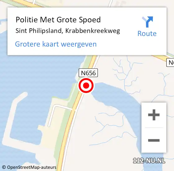 Locatie op kaart van de 112 melding: Politie Met Grote Spoed Naar Sint Philipsland, Krabbenkreekweg op 2 juli 2024 07:46