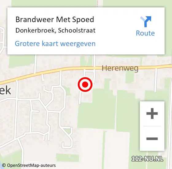 Locatie op kaart van de 112 melding: Brandweer Met Spoed Naar Donkerbroek, Schoolstraat op 11 oktober 2014 14:54