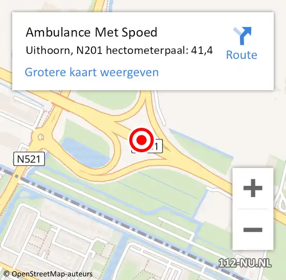 Locatie op kaart van de 112 melding: Ambulance Met Spoed Naar Uithoorn, N201 hectometerpaal: 41,4 op 2 juli 2024 08:25