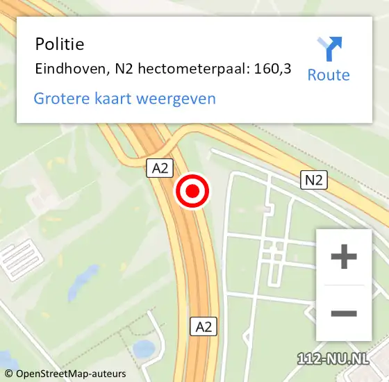 Locatie op kaart van de 112 melding: Politie Eindhoven, N2 hectometerpaal: 160,3 op 2 juli 2024 08:34