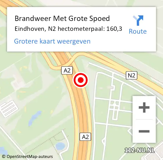 Locatie op kaart van de 112 melding: Brandweer Met Grote Spoed Naar Eindhoven, N2 hectometerpaal: 160,3 op 2 juli 2024 08:35