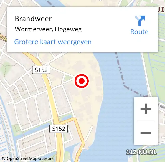 Locatie op kaart van de 112 melding: Brandweer Wormerveer, Hogeweg op 2 juli 2024 09:11