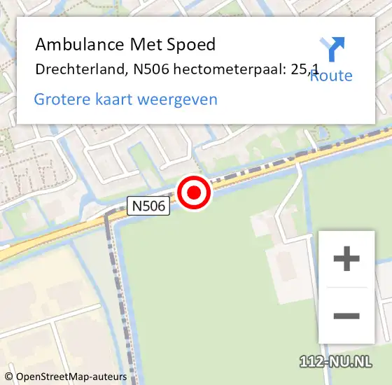 Locatie op kaart van de 112 melding: Ambulance Met Spoed Naar Drechterland, N506 hectometerpaal: 25,1 op 2 juli 2024 09:15