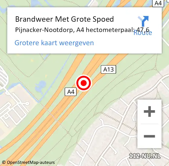 Locatie op kaart van de 112 melding: Brandweer Met Grote Spoed Naar Pijnacker-Nootdorp, A4 hectometerpaal: 47,6 op 2 juli 2024 09:21