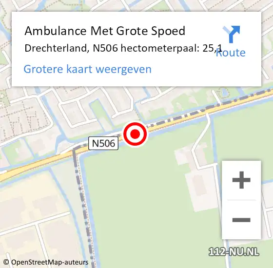 Locatie op kaart van de 112 melding: Ambulance Met Grote Spoed Naar Drechterland, N506 hectometerpaal: 25,1 op 2 juli 2024 09:23
