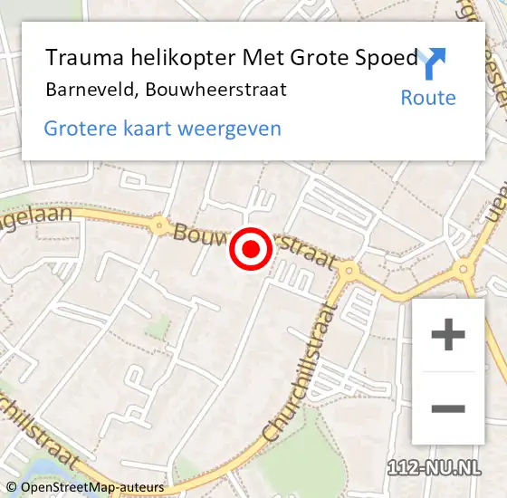 Locatie op kaart van de 112 melding: Trauma helikopter Met Grote Spoed Naar Barneveld, Bouwheerstraat op 2 juli 2024 09:25