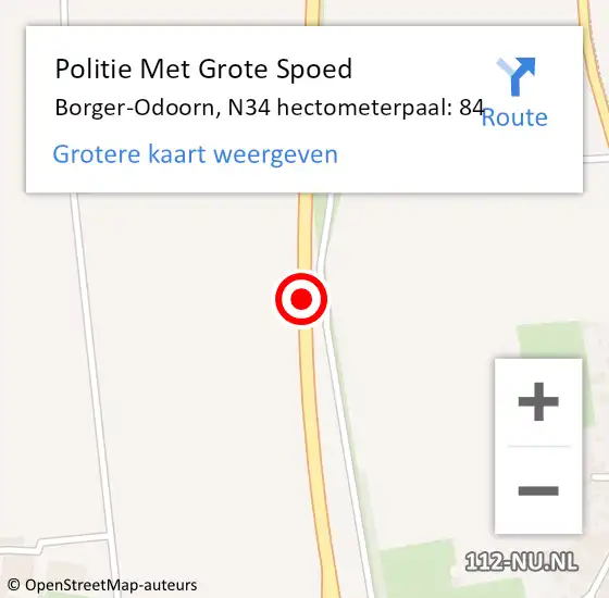 Locatie op kaart van de 112 melding: Politie Met Grote Spoed Naar Borger-Odoorn, N34 hectometerpaal: 84 op 2 juli 2024 09:26