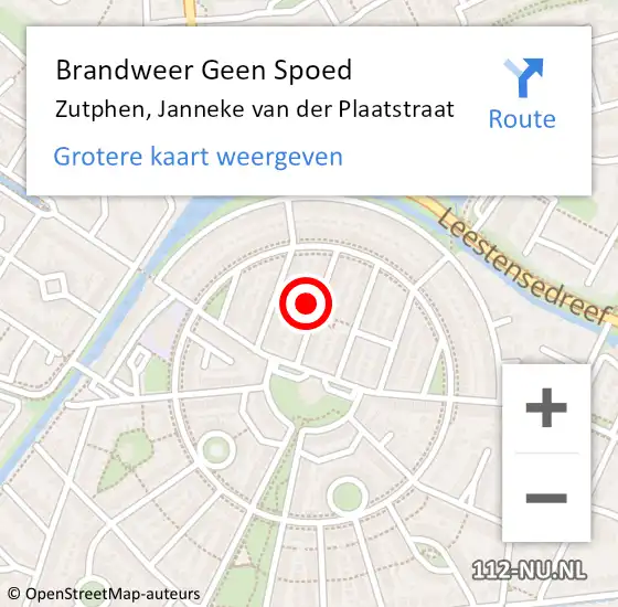 Locatie op kaart van de 112 melding: Brandweer Geen Spoed Naar Zutphen, Janneke van der Plaatstraat op 2 juli 2024 09:29