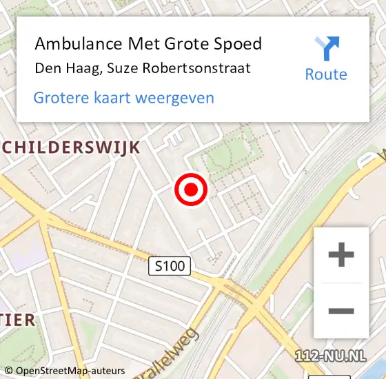 Locatie op kaart van de 112 melding: Ambulance Met Grote Spoed Naar Den Haag, Suze Robertsonstraat op 2 juli 2024 09:40