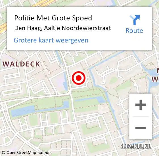 Locatie op kaart van de 112 melding: Politie Met Grote Spoed Naar Den Haag, Aaltje Noordewierstraat op 2 juli 2024 10:07