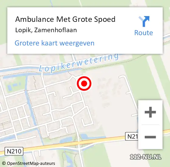 Locatie op kaart van de 112 melding: Ambulance Met Grote Spoed Naar Lopik, Zamenhoflaan op 11 oktober 2014 15:10