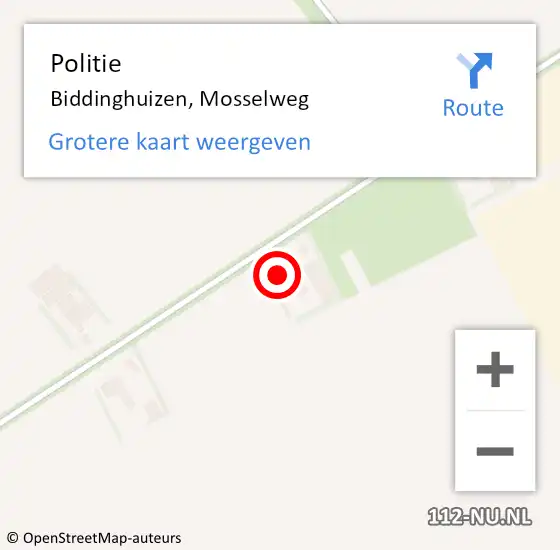 Locatie op kaart van de 112 melding: Politie Biddinghuizen, Mosselweg op 2 juli 2024 10:11