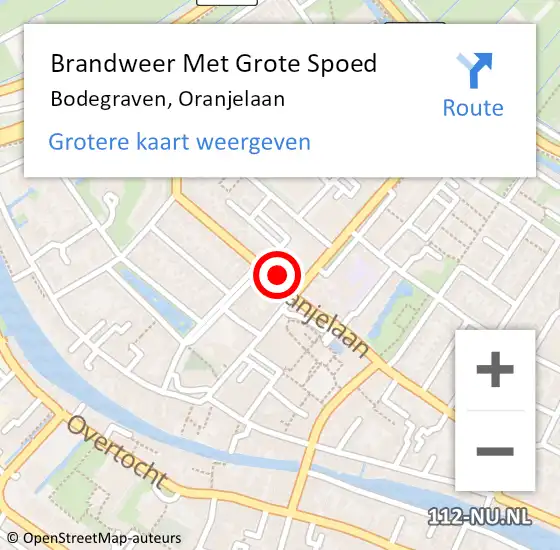 Locatie op kaart van de 112 melding: Brandweer Met Grote Spoed Naar Bodegraven, Oranjelaan op 2 juli 2024 10:20