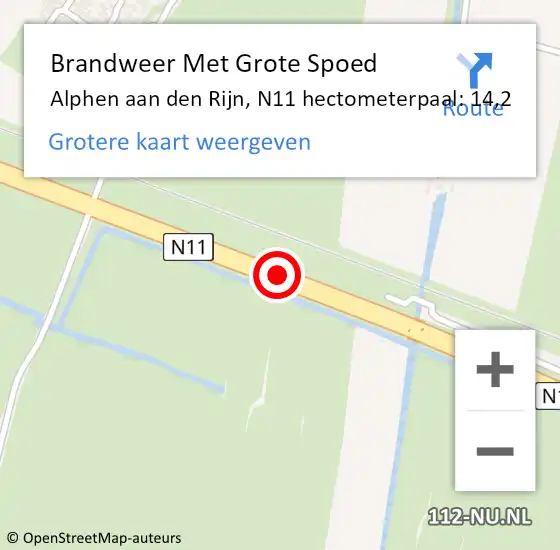 Locatie op kaart van de 112 melding: Brandweer Met Grote Spoed Naar Alphen aan den Rijn, N11 hectometerpaal: 14,2 op 2 juli 2024 10:20