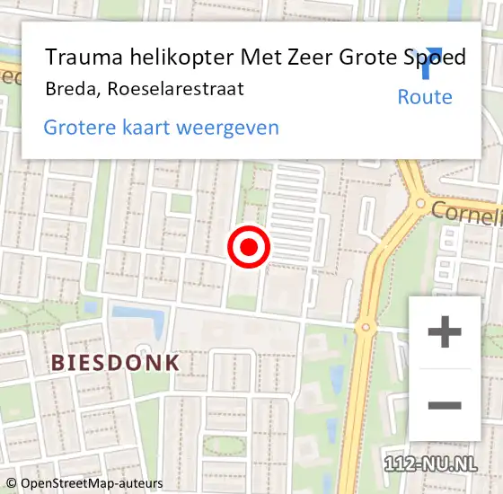 Locatie op kaart van de 112 melding: Trauma helikopter Met Zeer Grote Spoed Naar Breda, Roeselarestraat op 2 juli 2024 10:27