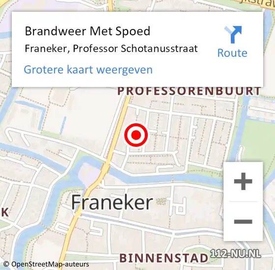 Locatie op kaart van de 112 melding: Brandweer Met Spoed Naar Franeker, Professor Schotanusstraat op 2 juli 2024 10:35